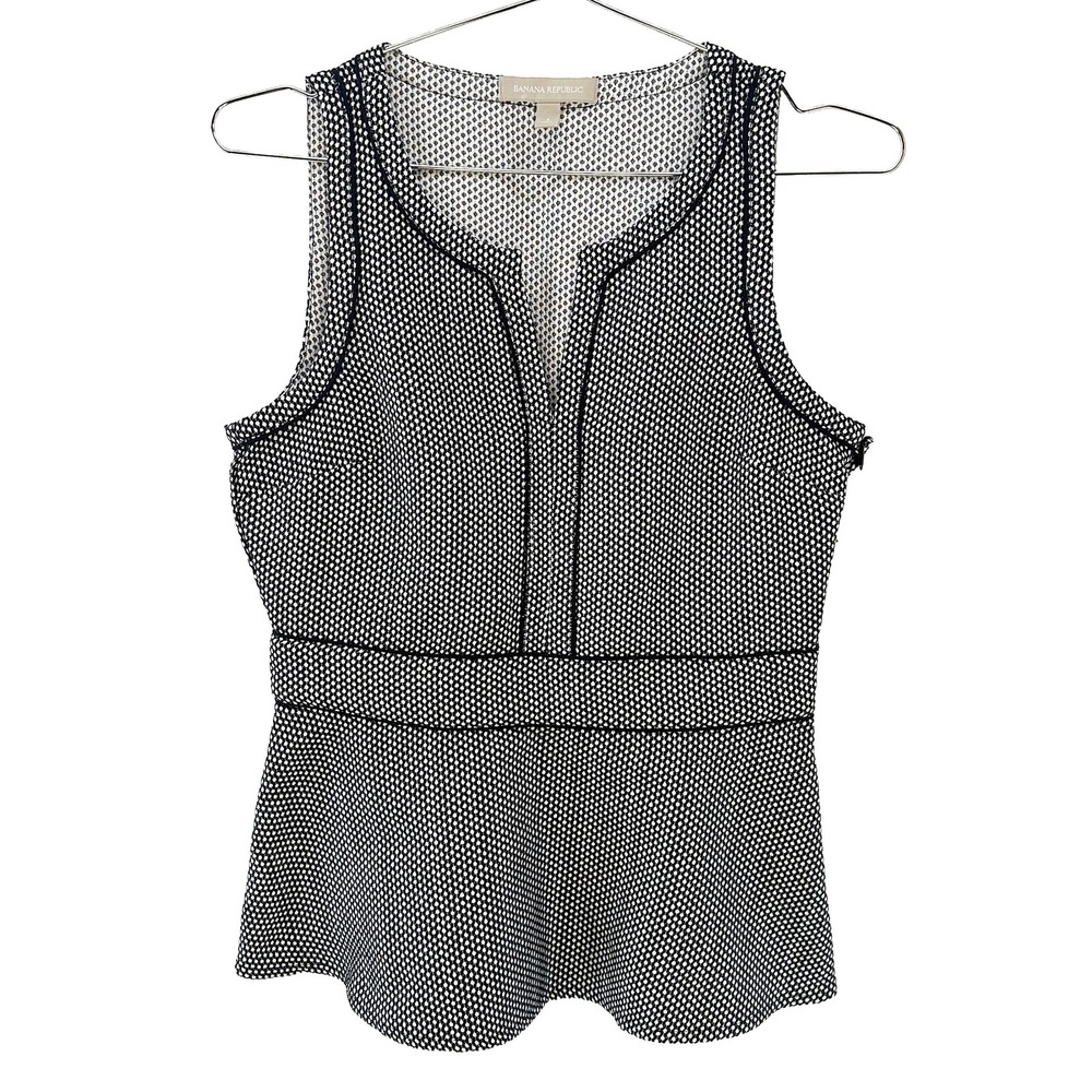 BANANA REPUBLIC Chic Sleeveless Peplum Blouse Tank • 4 • black, white • preppy